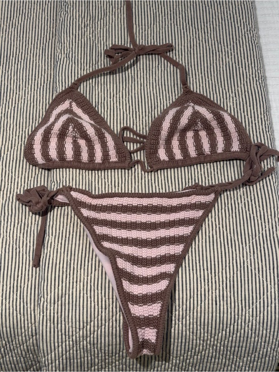 PacSun Other - PacSun Brown & Pink Striped Crochet Bikini (size small)